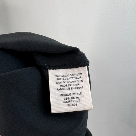 JOIE Black Blouse Silk Pleated Split Neck 3/4 Sleeve Front-Button Size Small S - Picture 6 of 6